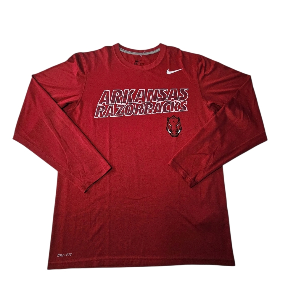 Nike Arkansas Razorbacks Red Long Sleeve Training Shirt Dri-Fit Men's Medium